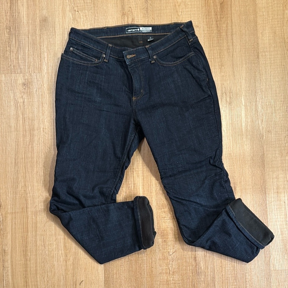 Carhartt Dark Blue Relaxed Fit Fleece Lined Jeans 12 Short